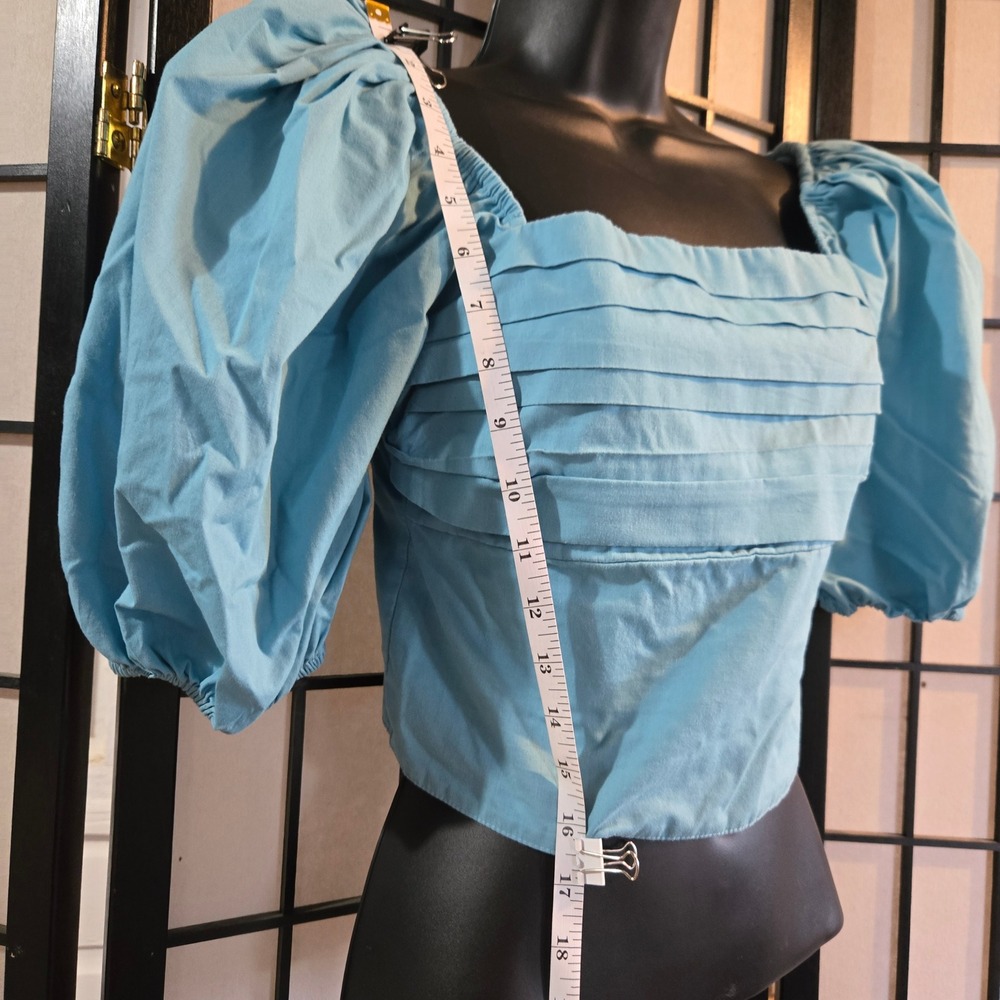 Abercrombie & Fitch Light Blue Pleated Puff Sleeve Smocked Crop Top Small - Picture 4 of 12